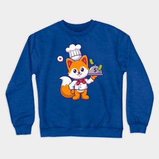 Cute Chef Fox Holding Money Cartoon Crewneck Sweatshirt